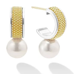 New Two-Tone Pearl Hoop Earrings Hoop Earrings
