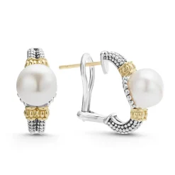 Online Two-Tone Pearl Huggie Earrings Caviar Earrings