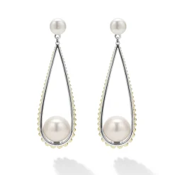 Best Two-Tone Pearl Tear Drop Earrings Pearl