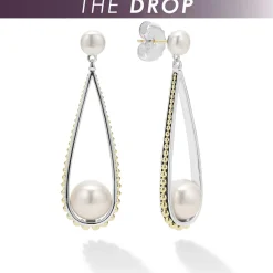 Hot Two-Tone Pearl Tear Drop Earrings Drop Earrings