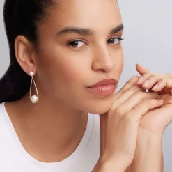 Hot Two-Tone Pearl Tear Drop Earrings Drop Earrings