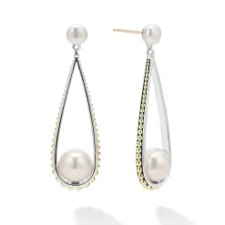 Clearance Two-Tone Pearl Tear Drop Earrings Two-Tone