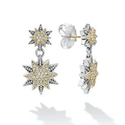 Discount Two-Tone Star Diamond Drop Earrings Two-Tone