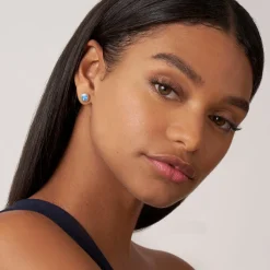 Best Two-Tone Swiss Blue Topaz Stud Earrings Two-Tone