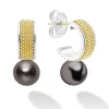 Fashion Two-Tone Tahitian Black Pearl Hoop Earrings Two-Tone