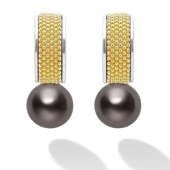 Fashion Two-Tone Tahitian Black Pearl Hoop Earrings Two-Tone