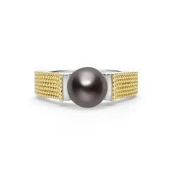 Fashion Two-Tone Tahitian Black Pearl Ring Two-Tone