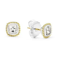 Discount Two-Tone White Topaz Stud Earrings Two-Tone