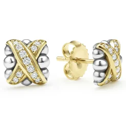 Store Two-Tone X Diamond Stud Earrings Diamonds