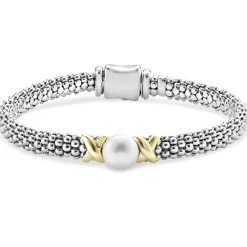 Hot Two-Tone X Pearl Caviar Bracelet | 6Mm Pearl
