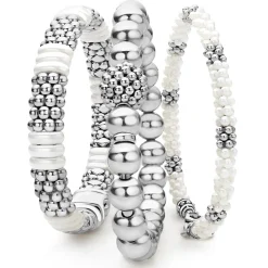 Discount White Ceramic Caviar Bracelet Gift Set Silver