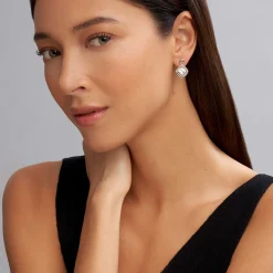 Hot White Topaz Drop Earrings Two-Tone